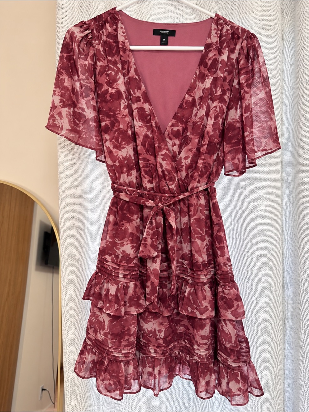 Vera Wang Dusky Rose Floral Wrap Mini Dress